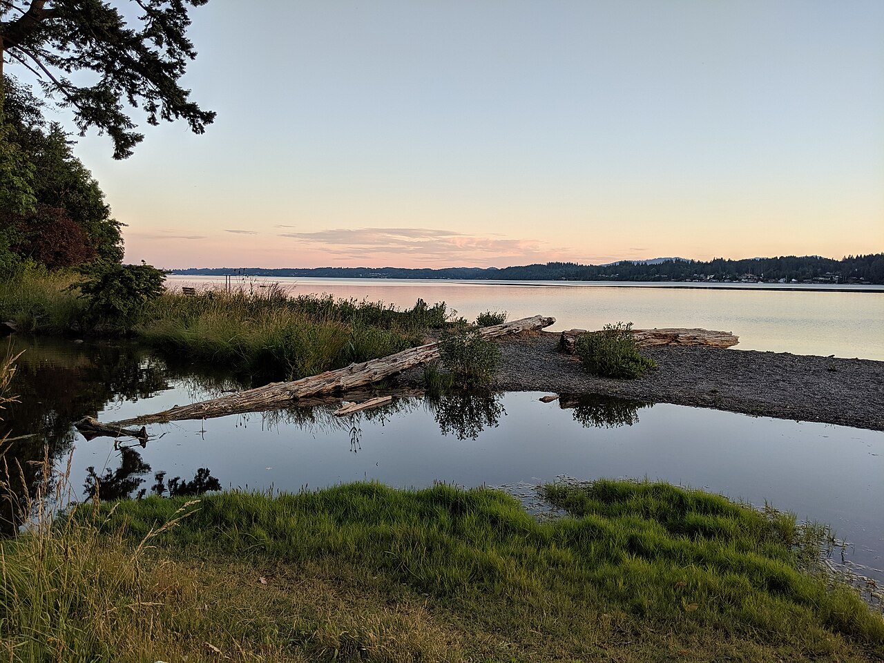 View southwest across Budd Inlet from the beach at Burfoot Park